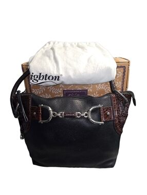 Brighton Black and Brown Leather Messenger Bag with Silver Hardware